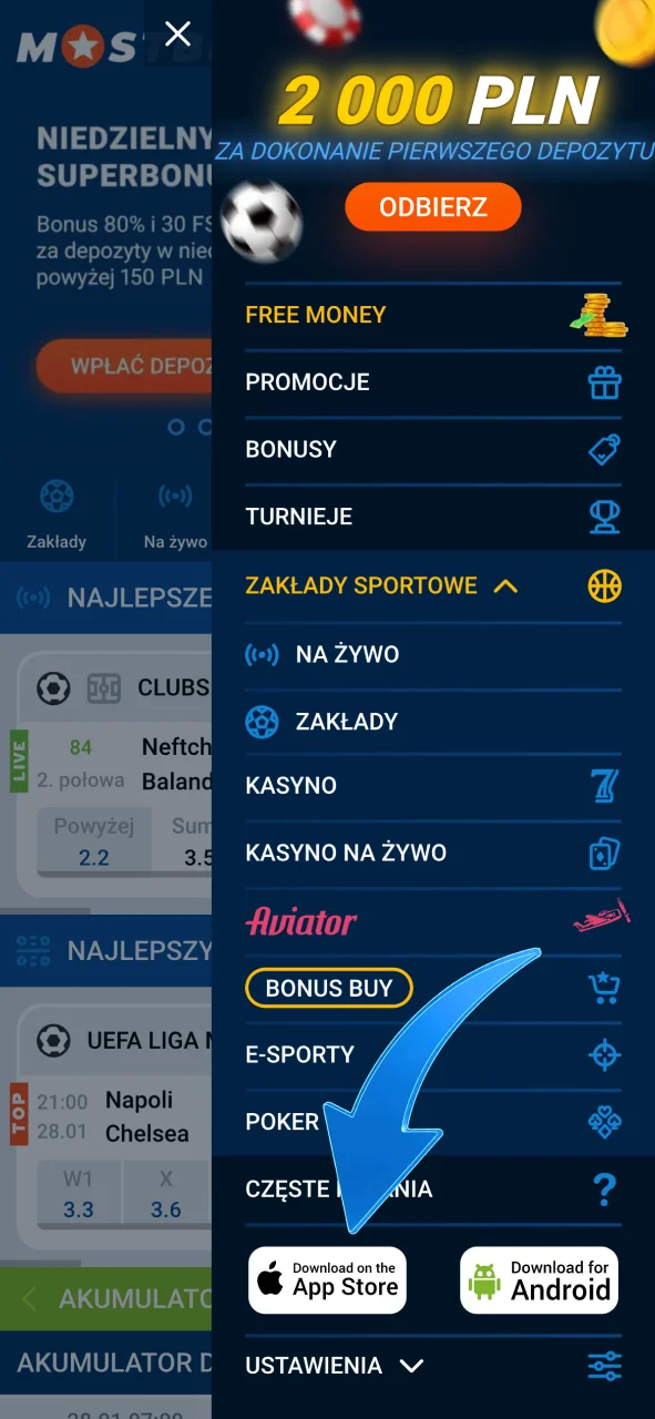 Przejdź do sekcji aplikacji Mostbet Polska i pobierz na iOS.