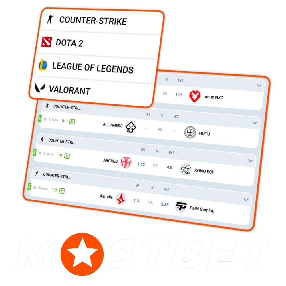 Obstawiaj esporty w Mostbet i śledź najpopularniejsze turnieje na żywo.