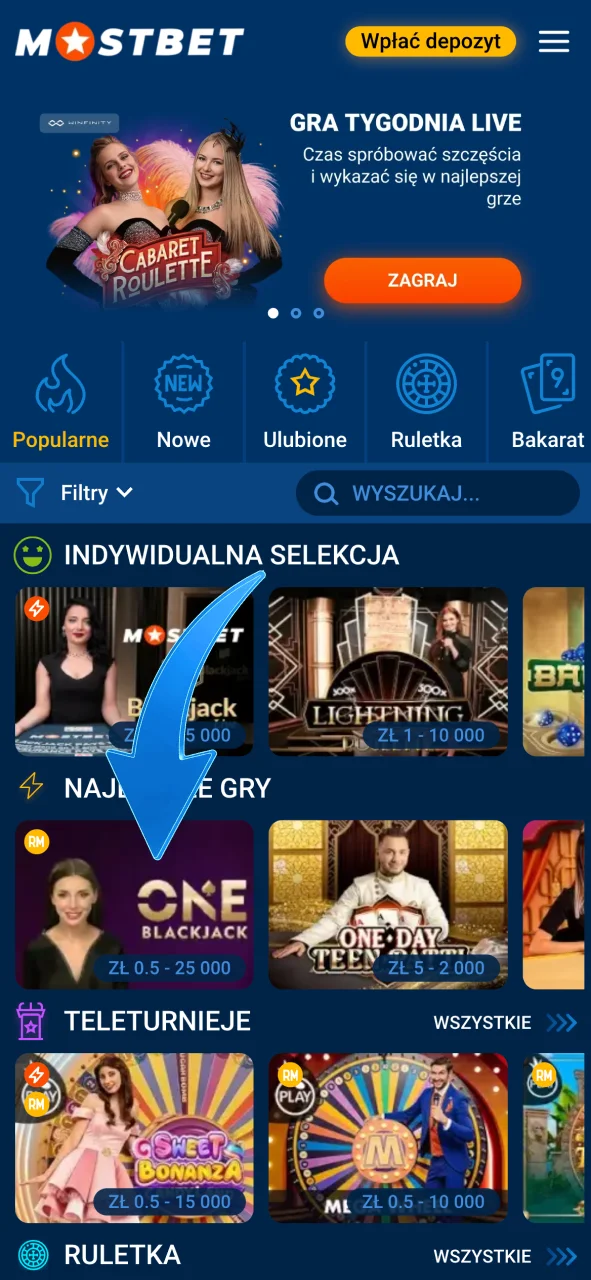 Wybierz grę w kasynie na żywo Mostbet Polska i rozpocznij rozgrywkę.