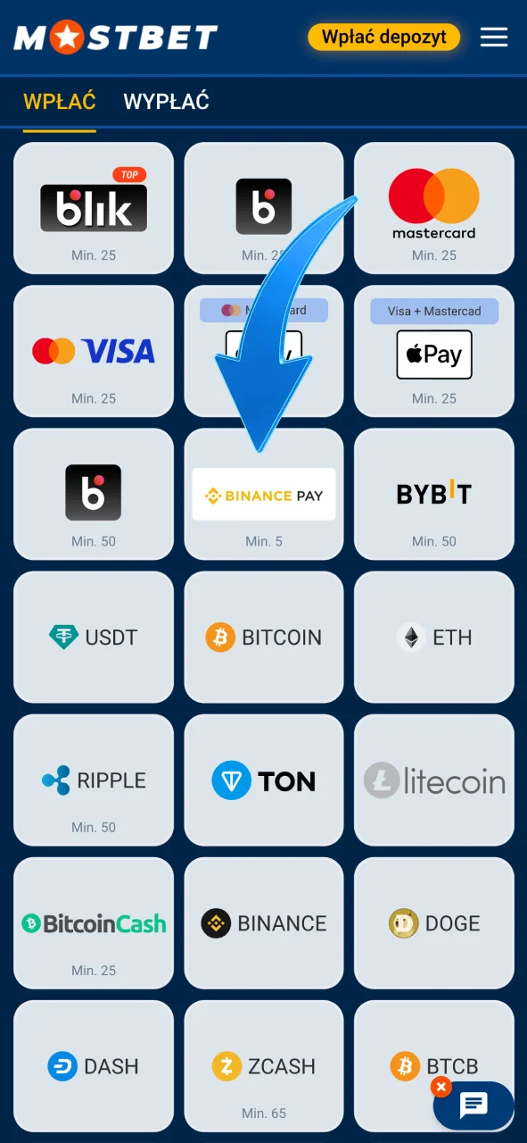 Wybierz metodę wpłaty w Mostbet Polska i zasilić swoje konto.