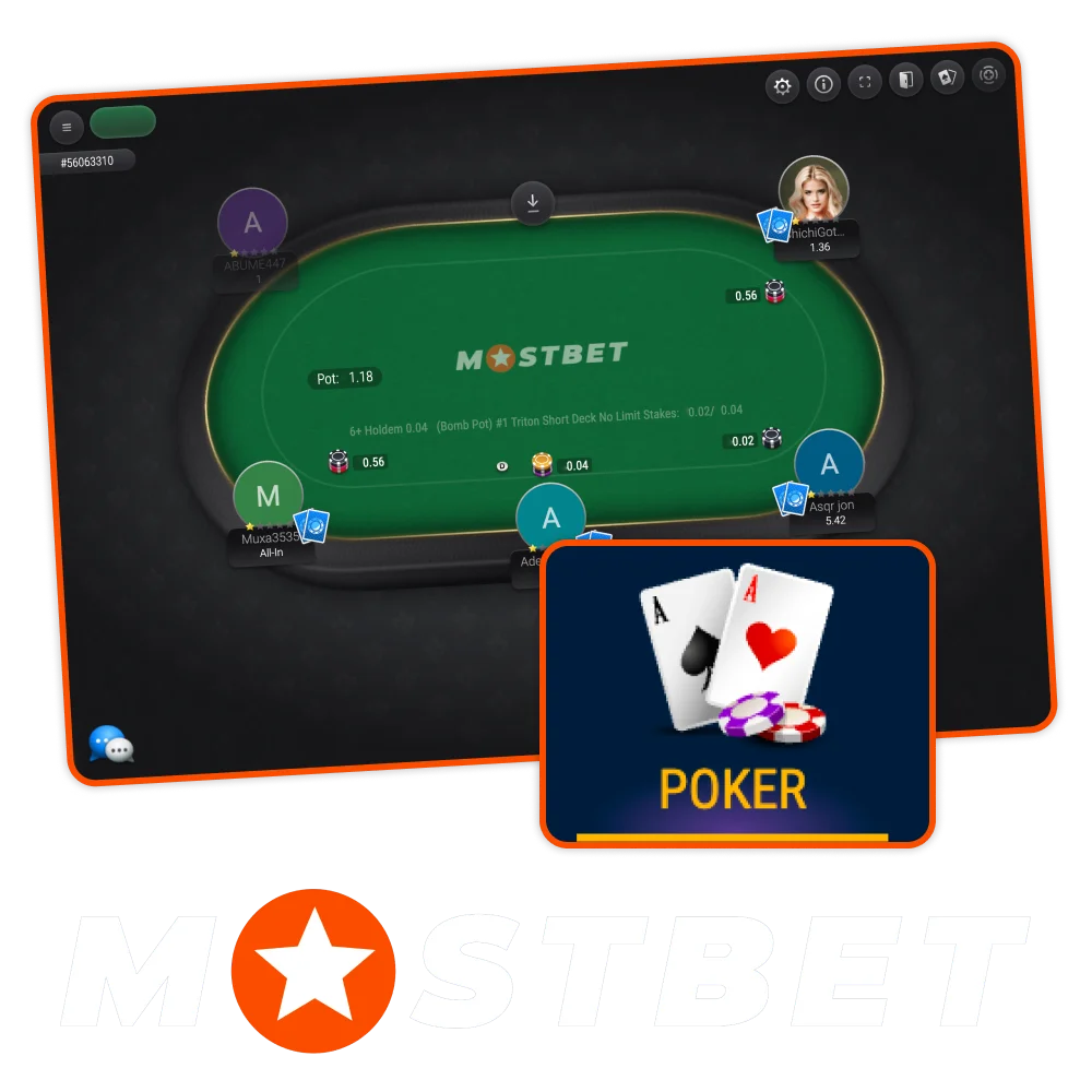 Graj w pokera online na Mostbet Polska z prawdziwymi graczami.