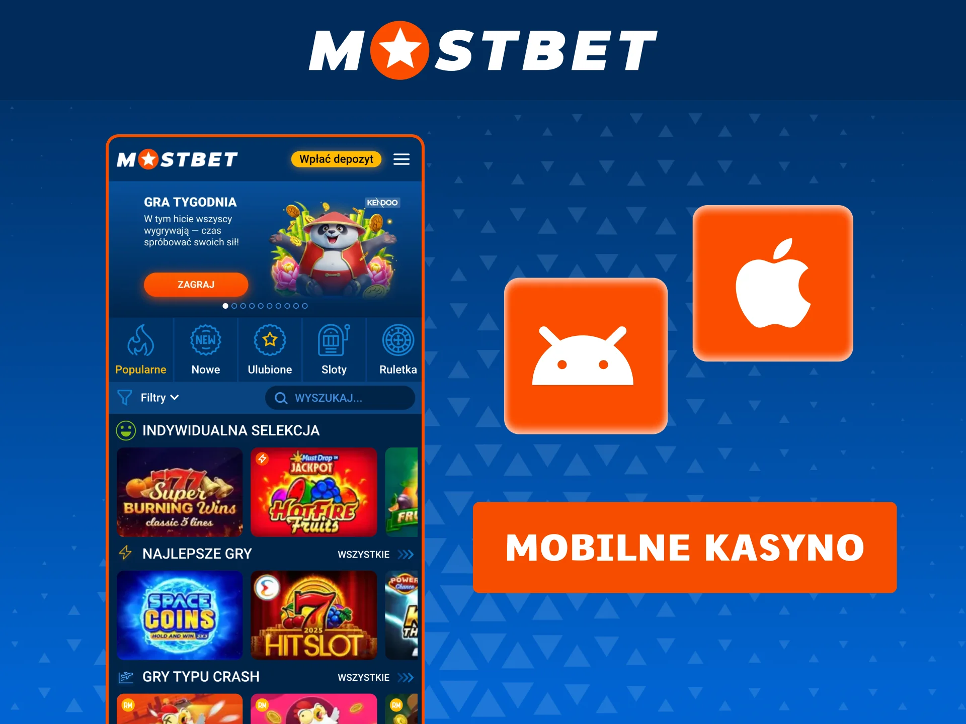 Graj w kasyno online Mostbet na swoim telefonie lub tablecie.