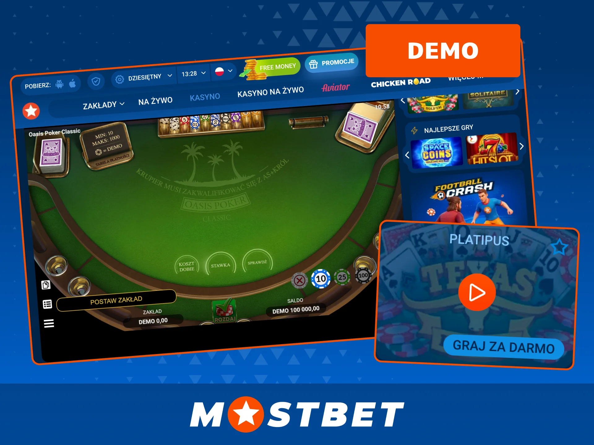 Wypróbuj poker na Mostbet z wirtualnymi kredytami w trybie demo.