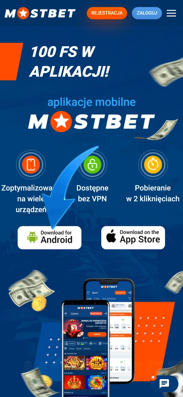 Pobierz plik APK Mostbet Polska i rozpocznij grę online.