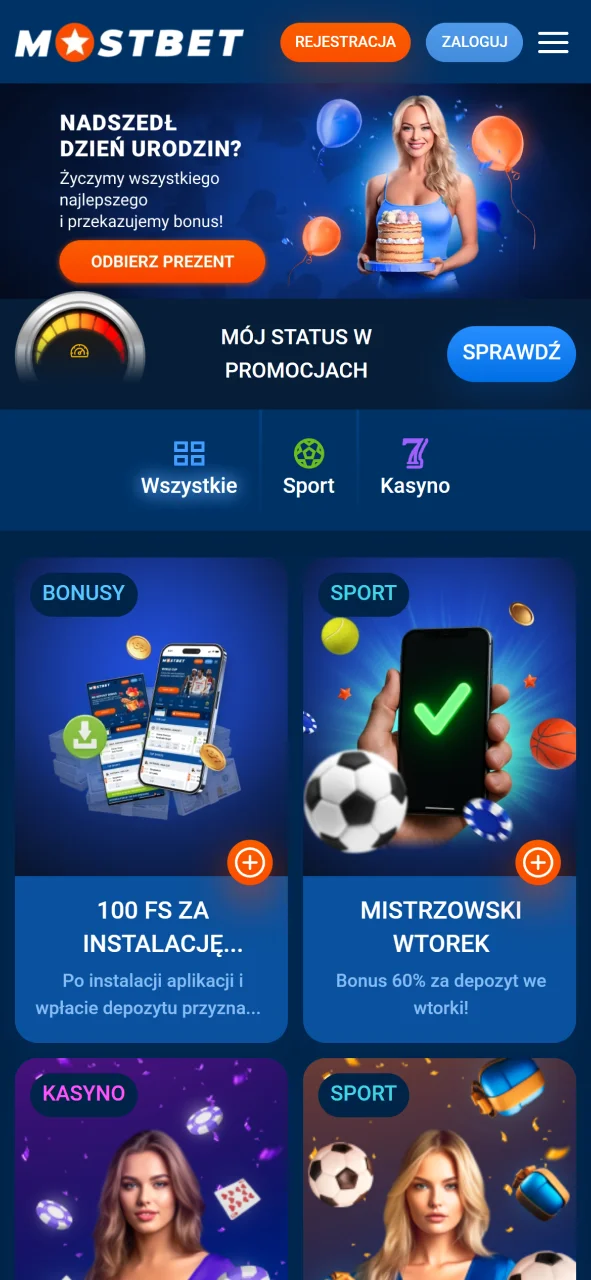 Sprawdź listę dostępnych promocji w oficjalny sekcji bonusowej aplikacji Mostbet.