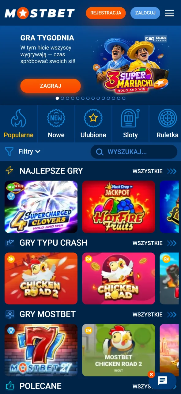Otwórz sekcję kasyna online w oficjalny aplikacji mobilnej platformy Mostbet.