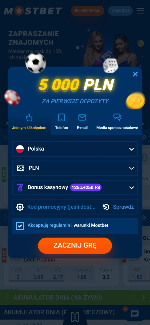 Załóż nowe konto gracza przez oficjalny formularz rejestracyjny aplikacji Mostbet.