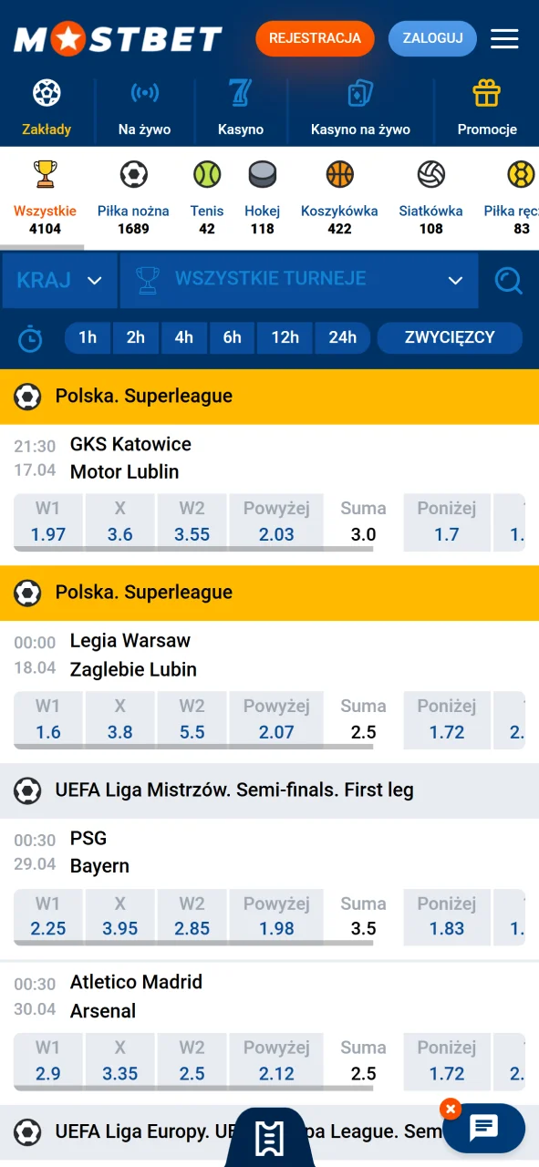Obstawiaj zakłady sportowe na żywo w oficjalny aplikacji mobilnej Mostbet.