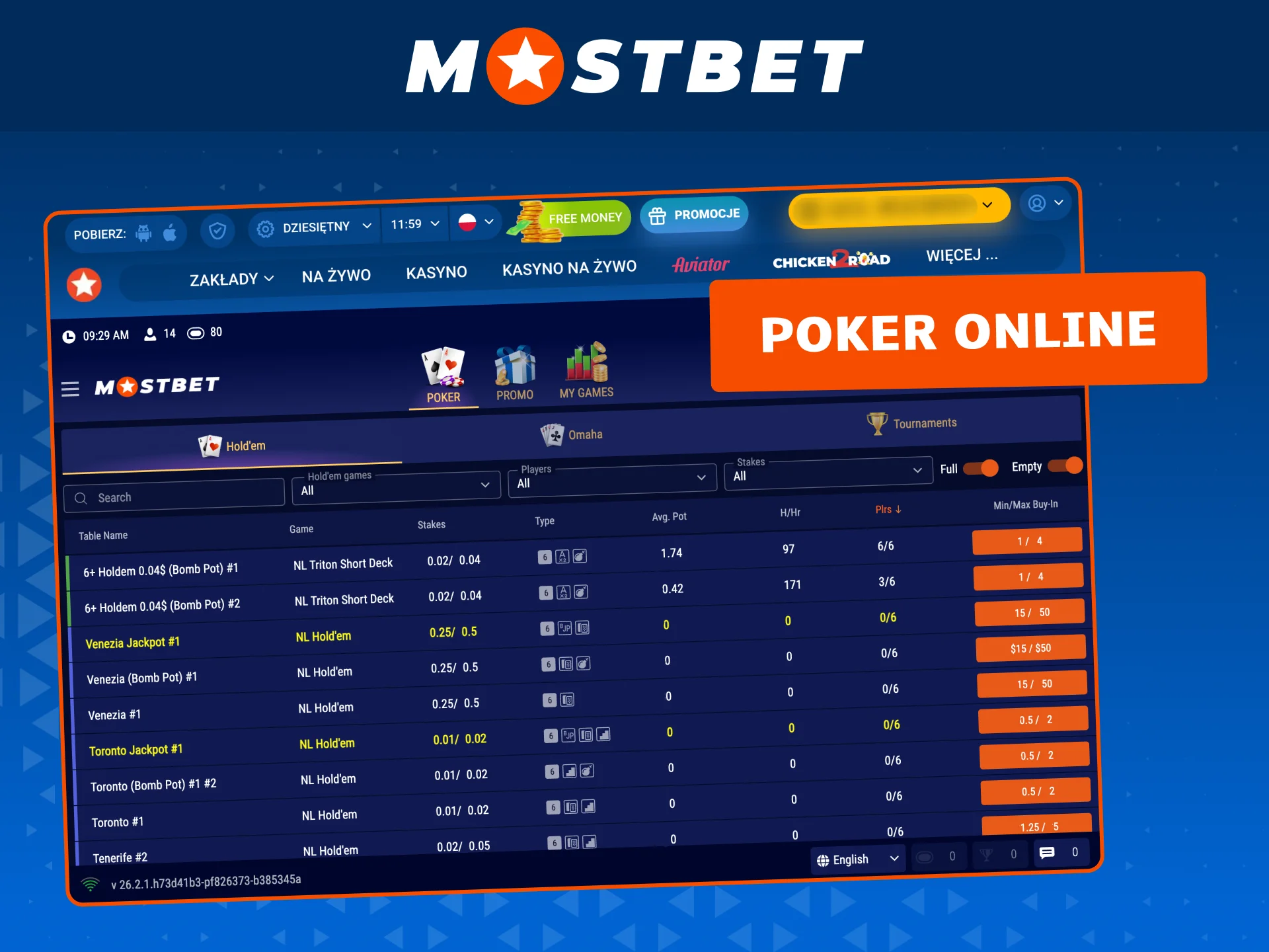 Zajmij miejsce przy stole w Mostbet, dopasuj stawki do swojego portfela.