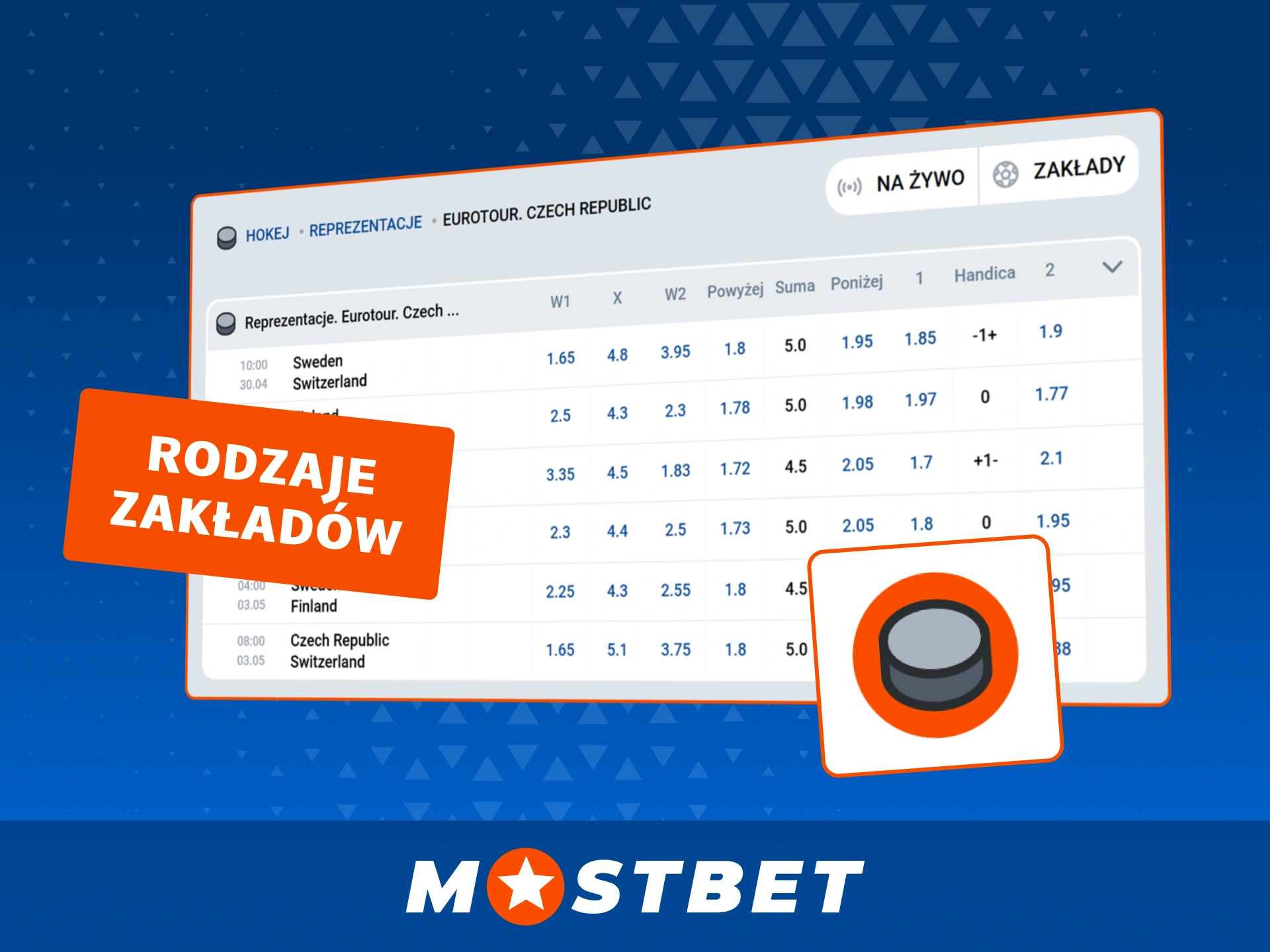 Poznaj wszystkie rodzaje zakładów na hokej oferowane przez bukmachera Mostbet.