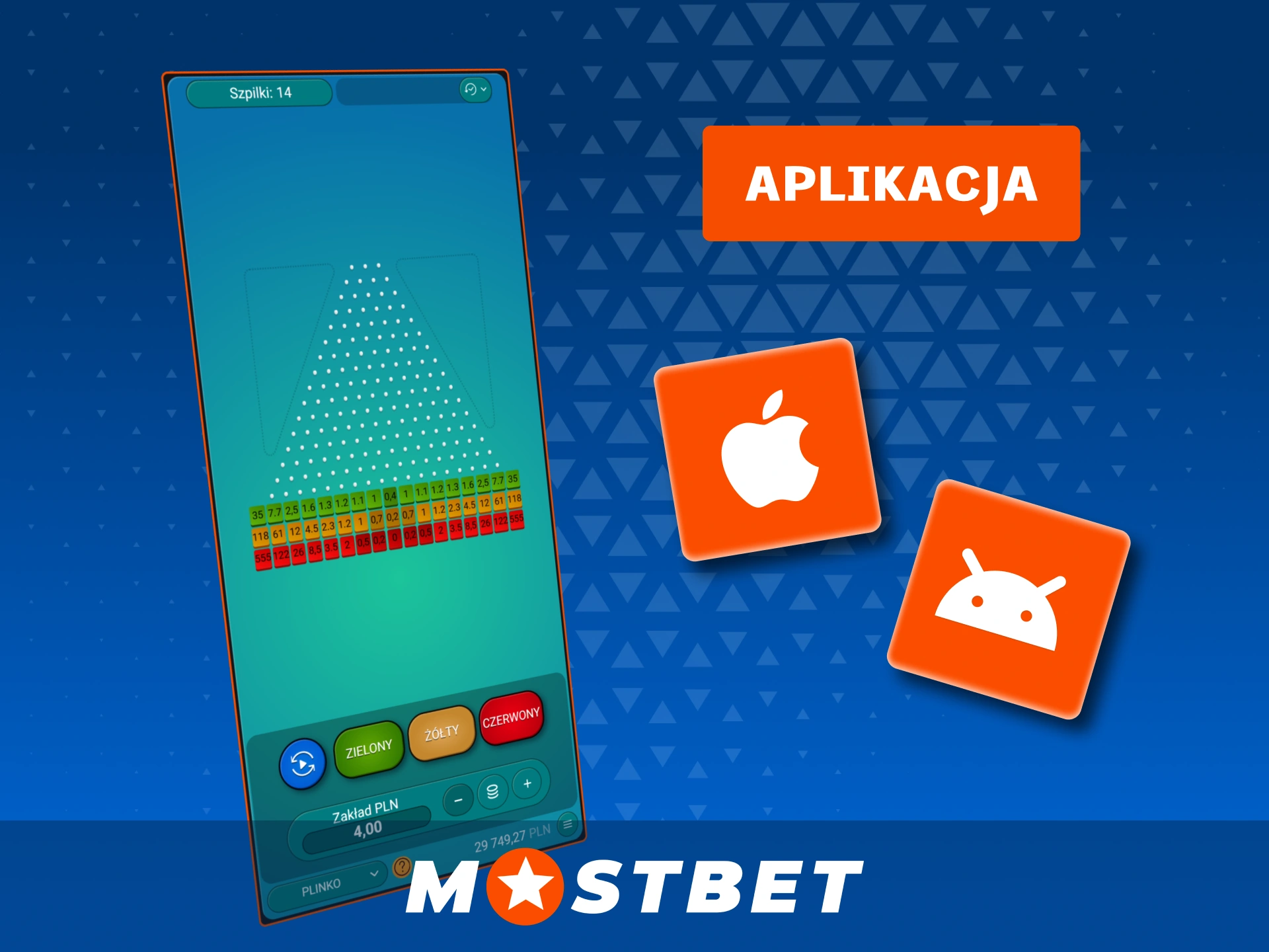 Pobierz aplikację Mostbet, aby grać w Plinko na swoim smartfonie.