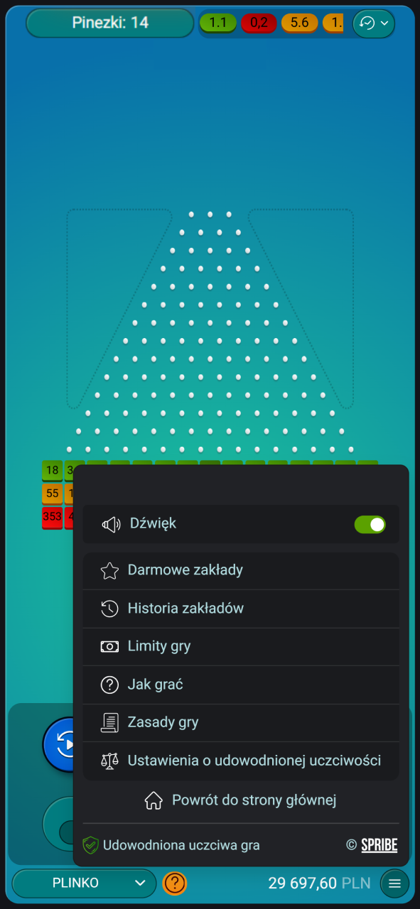 Dostosuj ustawienia gry Plinko do swoich preferencji w aplikacji Mostbet.