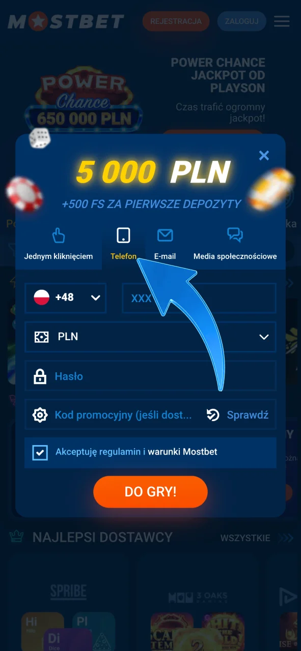 Wybierz rejestrację przez telefon w Mostbet, zacznij grać szybko.